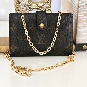 Louis Vuitton Monogram Kisslock Compact Wallet with Unbranded Chain